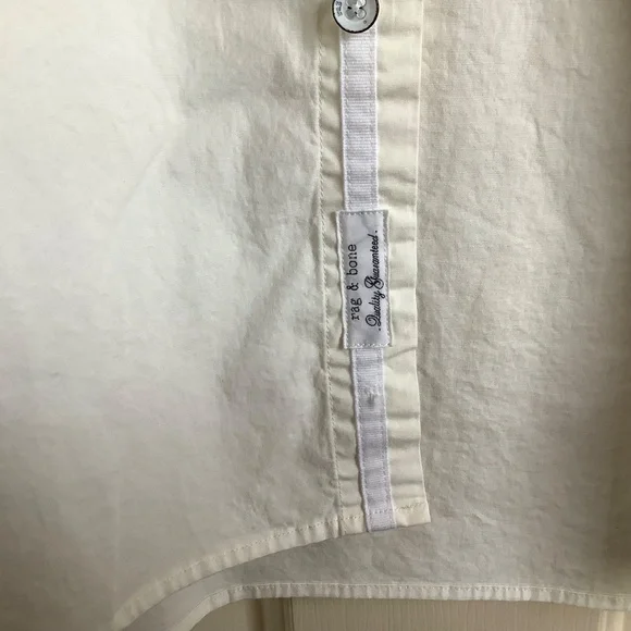 Rag & Bone Landen Poplin Band Collar Long Sleeve Button Down Shirt Ivory SZ M - Picture 7 of 16